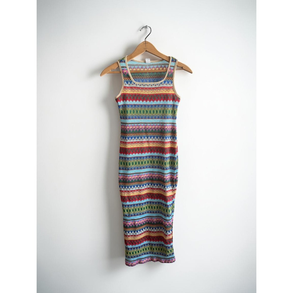 Shein Kids Girls Multi Color Chevron Geometric Knit Sleeveless Bodycon Dress 11Y